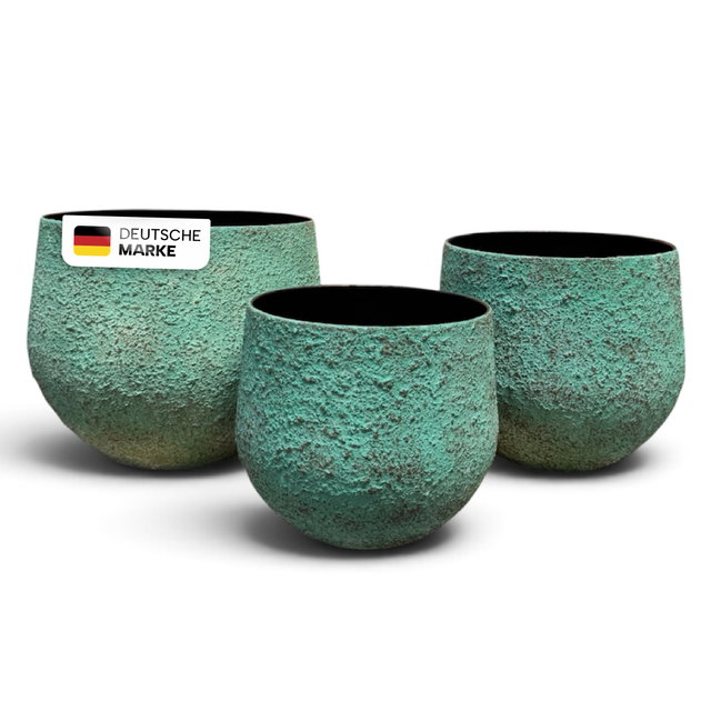 Pflanztöpfe Metall 3er-Set Türkis-Grün in strukturierter Patina-Optik Pflanztöpfe Metall 3er-Set Türkis-Grün in strukturierter Patina-Optik